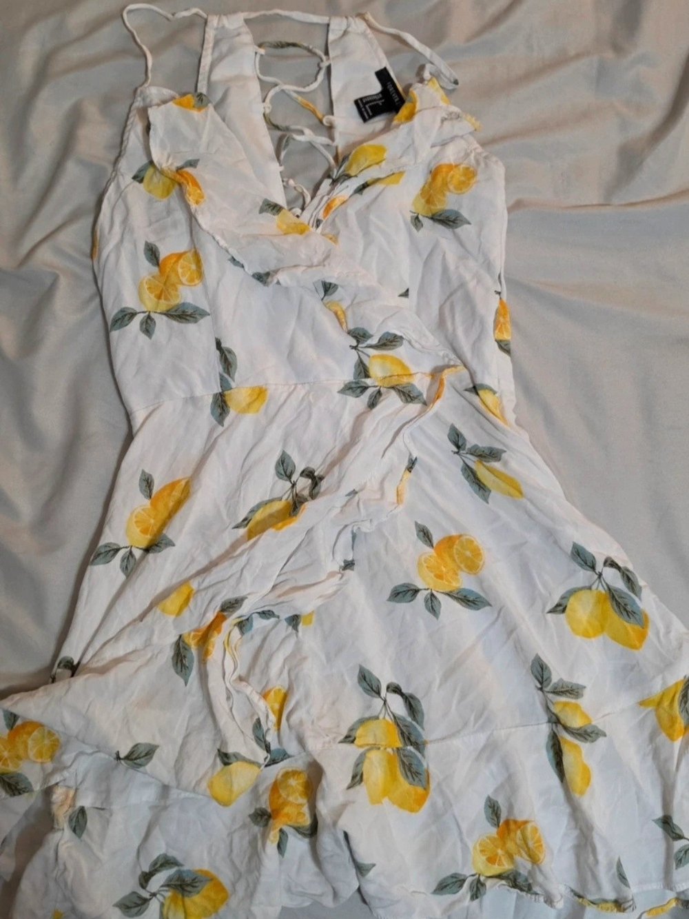 Forever 21 White Mini Dress with Yellow Lemon Print